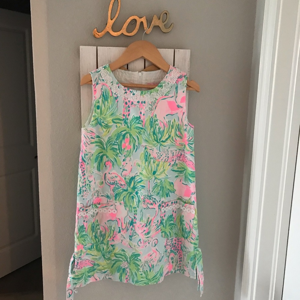 Girls' Pink & Green Tropical Print Dress